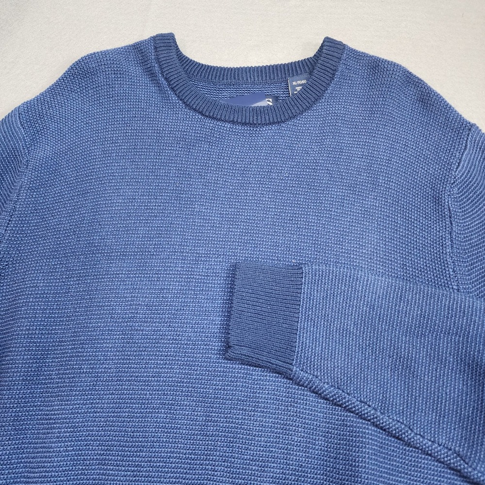 Chaps Crewneck Sweater Navy Blue Textured Knit 100% Cotton Mens XL NWT‎